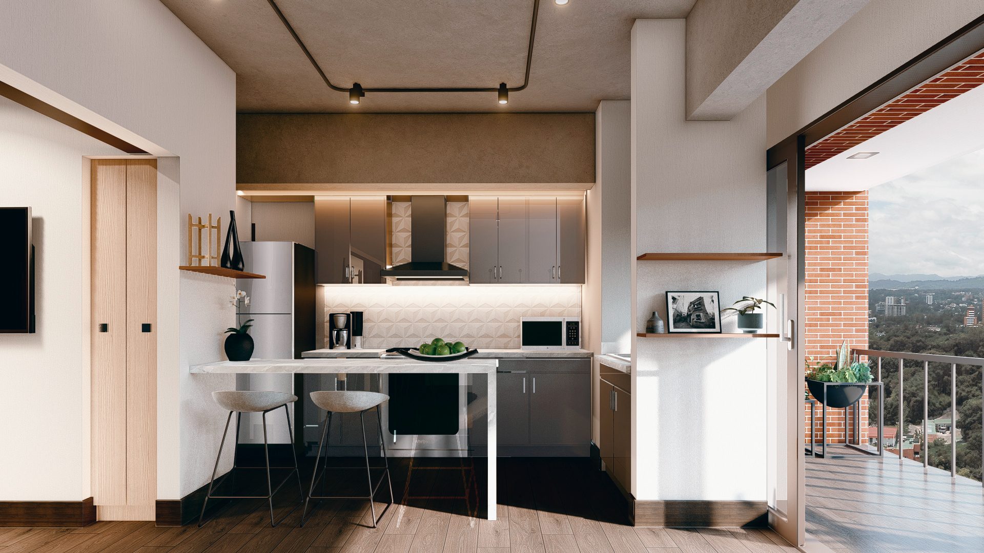 Cocina integrada con isla y desayunador