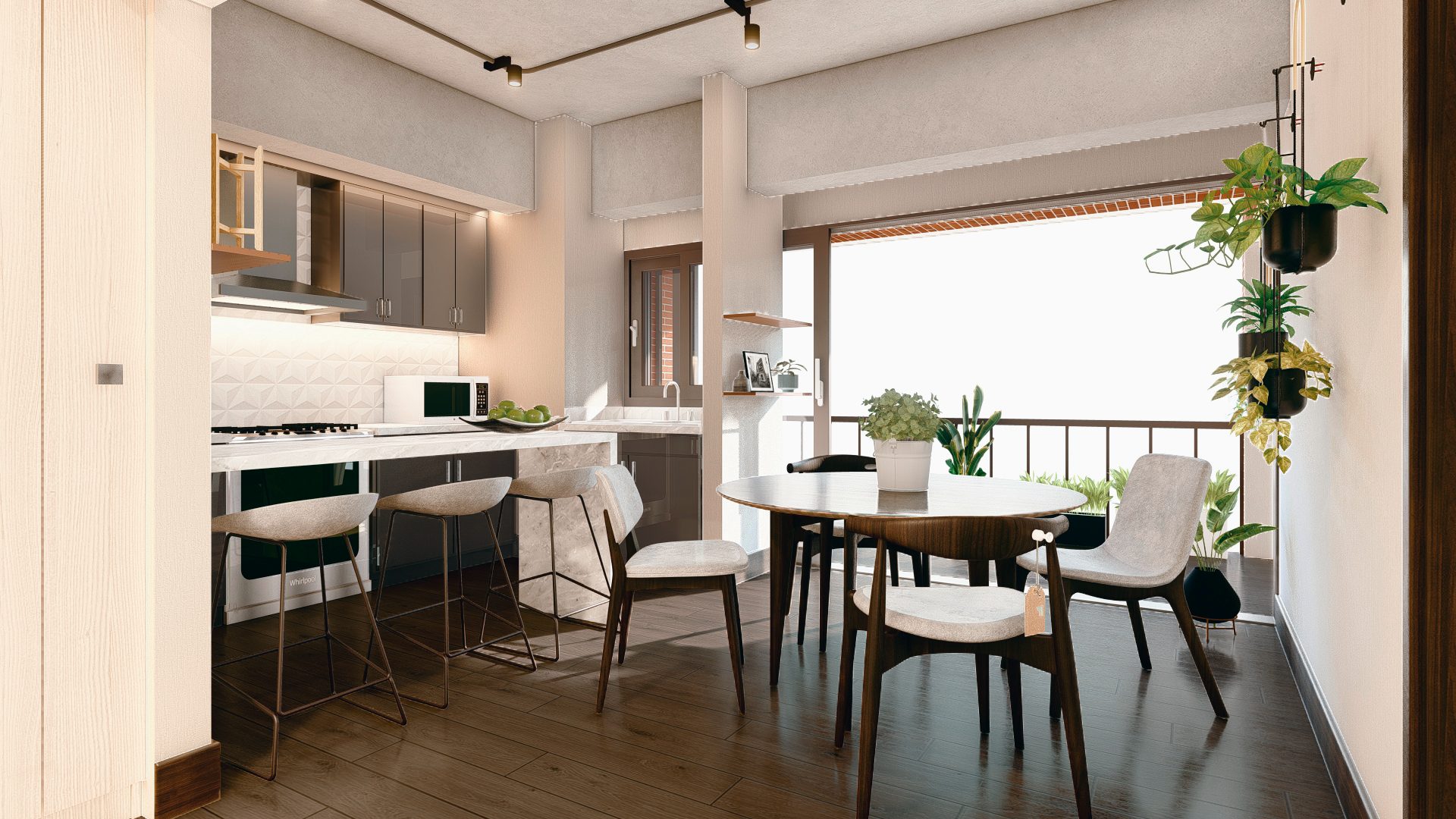Comedor junto a la cocina con salida a la terraza